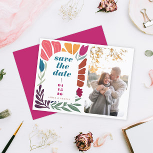 Carte Postale Faire-part Bright Bold Multicolor Floral Enregistrer la date 