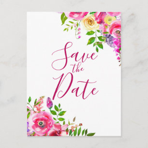 Carte Postale Faire-part Bright Floral Bold Pink Spring Enregistrer la date