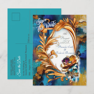 Carte Postale Faire-part bronze Abstrait, style baroque bleu or