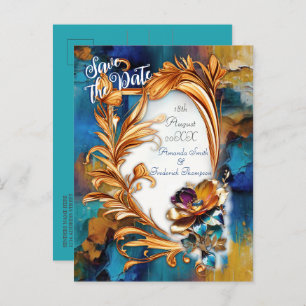 Carte Postale Faire-part bronze Abstrait, style baroque bleu or