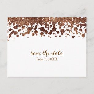 Carte Postale Faire-part Bronze et blanc Confetti Dots Glamor Shimmer