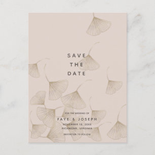 Carte Postale Faire-part Bronze Ginkgo Feuille rose beige Enregistrer la da