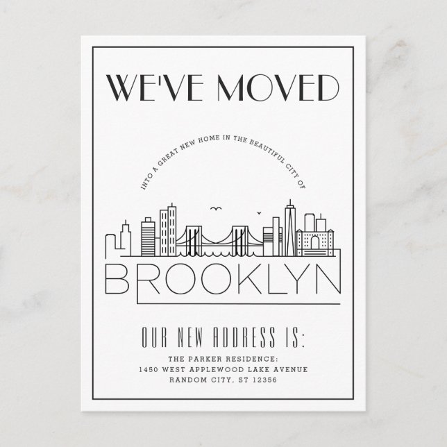 Carte Postale Faire-part Brooklyn Skyline Moderne Deco | Changement d'adres (Devant)