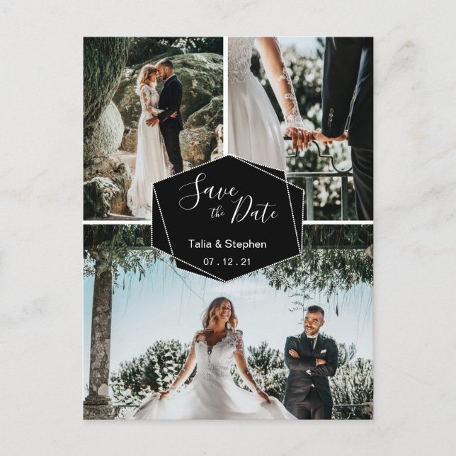 Carte Postale Faire-part Brosse moderne Script Couple 3 Photo Économisez No (Devant)