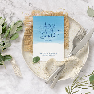 Carte Postale Faire-part Brosses bleu ciel Enregistrer la typographie Date