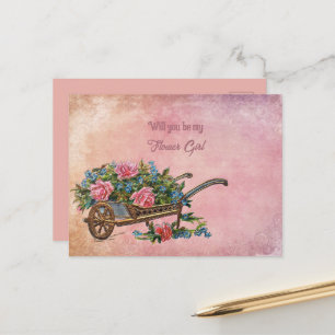 Carte Postale Faire-part Brouette De Roses Roses Fille Fleur