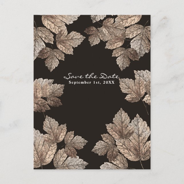 Carte Postale Faire-part Brown foncé et bronze Feuilles rustique Enregistre (Devant)