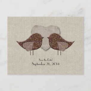 Carte Postale Faire-part Brown Lovebirds lin Look Enregistrer la date