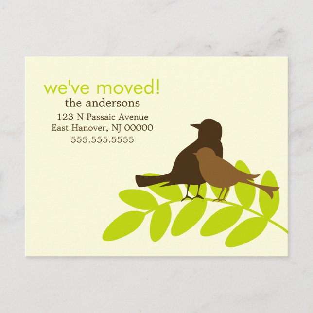 Carte Postale Faire-part Brown Oiseaux Nouvelle adresse Annonces (Devant)
