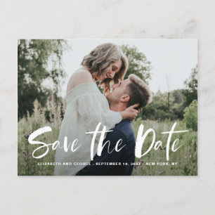 Carte Postale Faire-part Brush Blanc Photo Lettré Enregistrer La Date