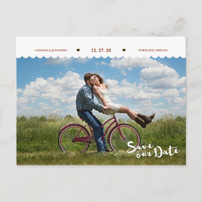 Carte Postale Faire-part Brush Script photo Pois amusant Enregistrer la dat (Devant)