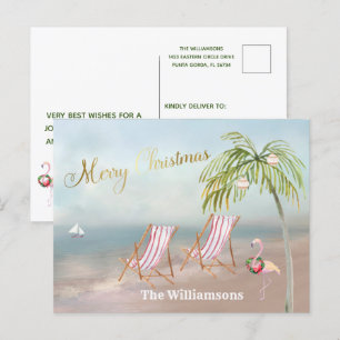 Carte Postale Faire-part Budget Beach Flamant rose Wreath Noël unique
