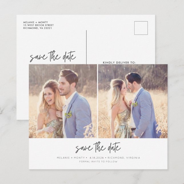 Carte Postale Faire-part Budget moderne Mariage photo simple Enregistrer la (Devant / Derrière)
