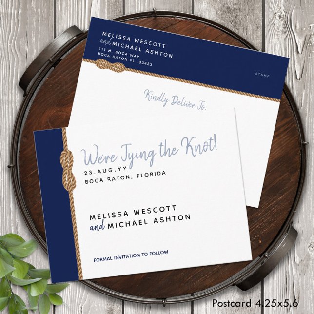 Carte Postale Faire-part ⚓ budget Nautique Lier le noeud Enregistrer la dat (⚓ Budget Nautical Tying the Knot Save the Date Announcement Postcard
)