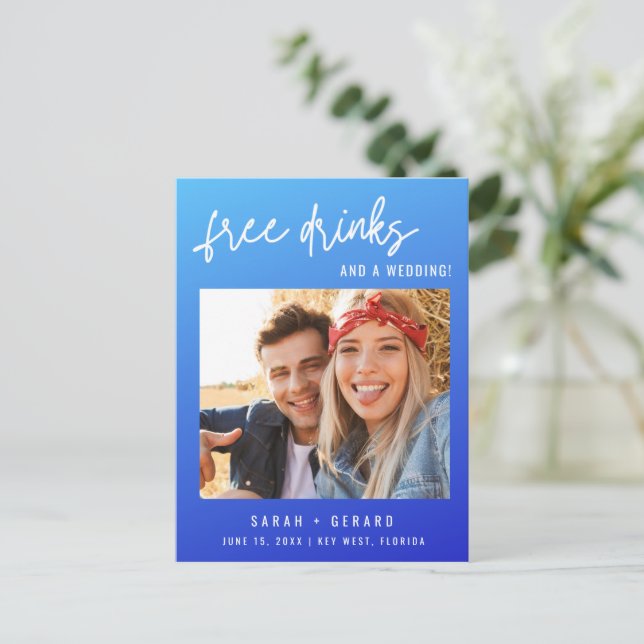 Carte Postale Faire-part Budget Photo Funny Boissons libres et un Mariage  (Debout devant)