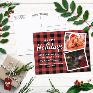 Carte Postale Faire-part Buffalo Plaid 2 Photo Collage Animaux de compagnie