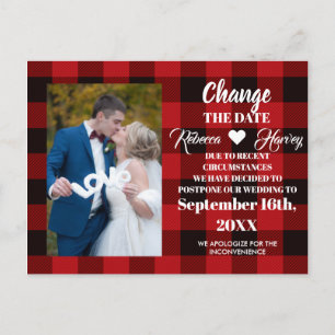 Carte Postale Faire-part buffalo plaid rustique mariage changer la date