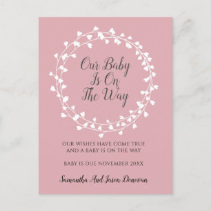 Carte Postale Faire-part Bufs Fleurs Grossesse rose
