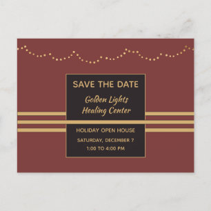 Carte Postale Faire-part Burgundy and Gold Holiday Event Enregistrer la dat
