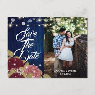 Carte Postale Faire-part Burgundy Blush Rose Navy Bleu Mariage Photo