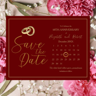 Carte Postale Faire-part Burgundy Gold 50e Anniversaire Enregistrer La Date