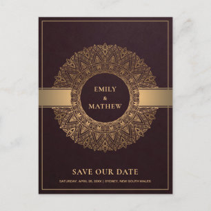 CARTE POSTALE FAIRE-PART BURGUNDY GOLD CLASSIC ORNATE MANDALA ENREGISTRER L