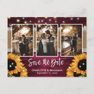 Carte Postale Faire-part Burgundy Lights Sunflower 3 Photo Enregistrer La D