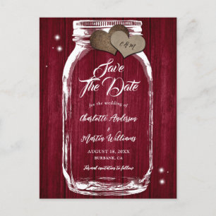 Carte Postale Faire-part Burgundy Mason Jar Bois Mariage Enregistrer La Dat