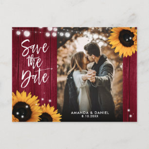 Carte Postale Faire-part Burgundy Sunflower Mariage Photo Enregistrer La Da