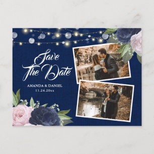 Carte Postale Faire-part Burlap Dentelle Marine Bleu Bleu Enregistrer La Da