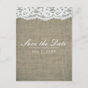 Carte Postale Faire-part Burlap & Lace Simple Mariage rustique Enregistrer 