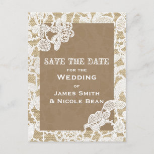 Carte Postale Faire-part Burlap & White Floral Lace Rustique Enregistrer La