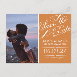 Carte Postale Faire-part Burnt Orange Vintage Script Photo Enregistrer la d