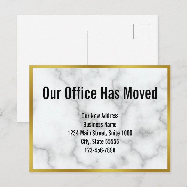 Carte Postale Faire-part Business Faux Marbre blanc Notre bureau a déménagé (Devant / Derrière)