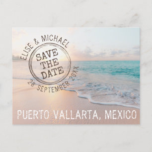 Carte Postale Faire-part Cachet Passeport du Mariage de la plage Enregistre