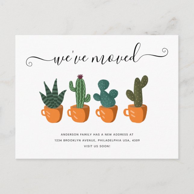 Carte Postale Faire-part Cactus Calligraphie moderne Nous avons déménagé No (Devant)