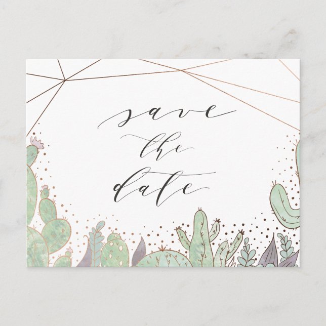 Carte Postale Faire-part Cactus et Terrarium Géométrique Save the Date (Devant)