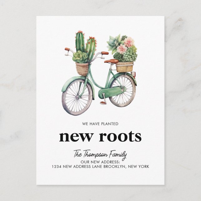 Carte Postale Faire-part Cactus Floral Cactées Vélo Nouvelles Racines Démén (Devant)