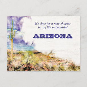 Carte Postale Faire-part Cactus Saguaro Aquarelle Bleu Violet J'ai Déménagé