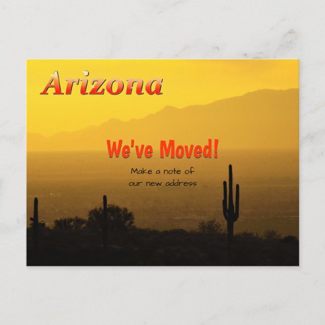 Carte Postale Faire-part Cactus Saquaro avec coucher de soleil doré en Ariz (Devant)