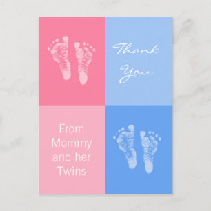 Carte Postale Faire-part Cadeau Baby Shower Jumeaux Garçon Fille Empreintes