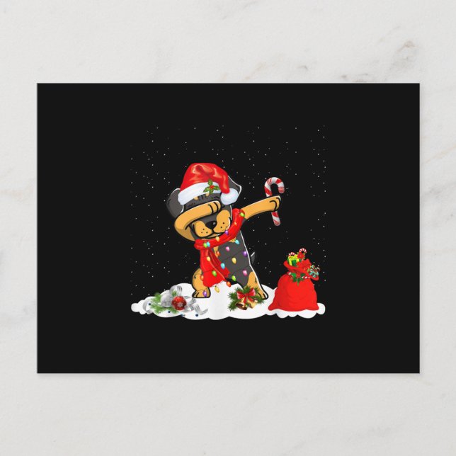 Carte Postale Faire-part Cadeau de Noël drôle de Rottweiler qui fait le dab (Devant)