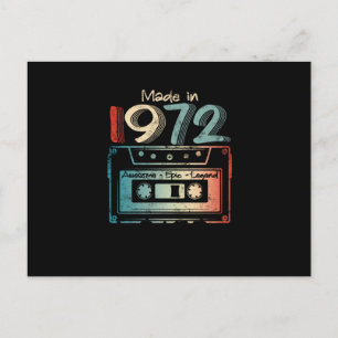 Carte Postale Faire-part Cadeaux d'anniversaire 50 ans nés en 1972 Cassette