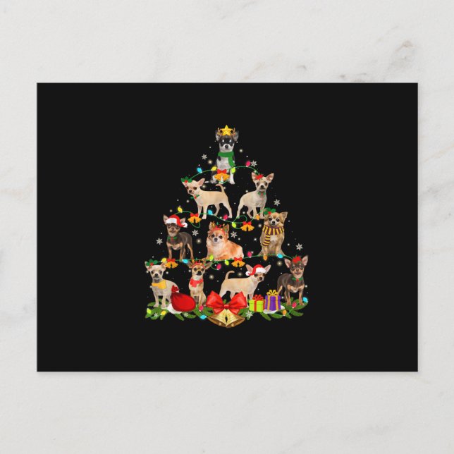 Carte Postale Faire-part Cadeaux pour amateur de chiens Arbre de Noël illum (Devant)