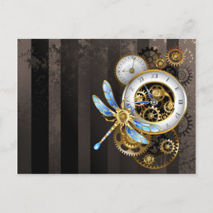 Carte Postale Faire-part Cadran Steampunk avec libellule
