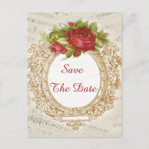 Carte Postale Faire-part Cadre de rose rouge d'anniversaire vintage 45 ans