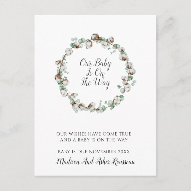 Carte Postale Faire-part Cadre de verdure en coton élégant pour annonce de  (Devant)