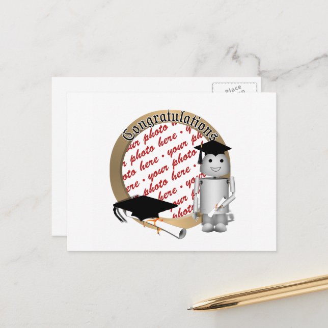 Carte Postale Faire-part Cadre photo robotique de diplôme (Devant/Arrière en situation)