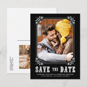 Carte Postale Faire-part Cadre photo typographie occidentale Noir Save the 