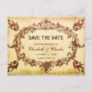 Carte Postale Faire-part Cadre Victorien Vintage Mariage Économisez la Date